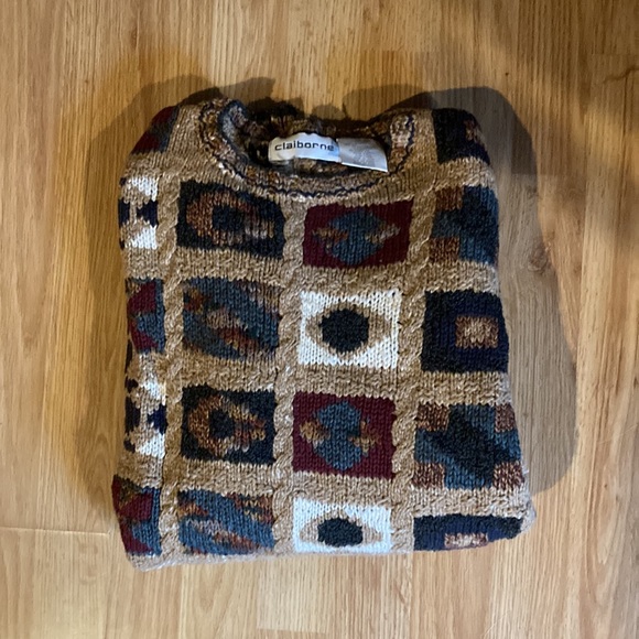 Vintage Claiborne 80s 90s Cotton Wool Knit Unisex Sweater - Picture 7 of 8